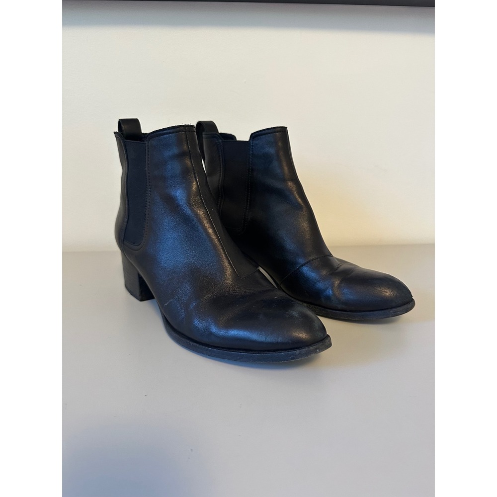 rag & bone Walker Black Leather Chelsea Boots with Stacked Block Heel | Size 41